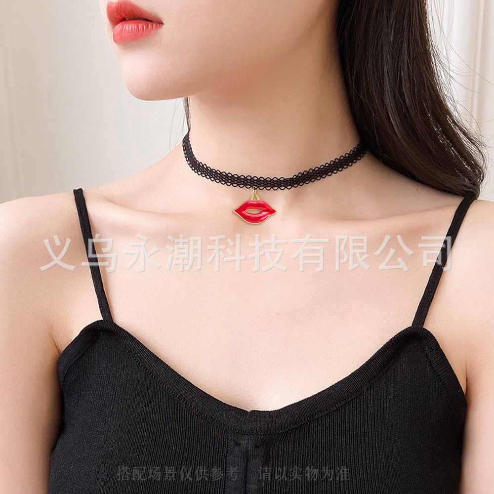 Yiwu Accessories Alloy DIY accessories Spring and Summer bestsellers Red lip earrings, earrings, necklaces, pendants, niche design styles pic 8