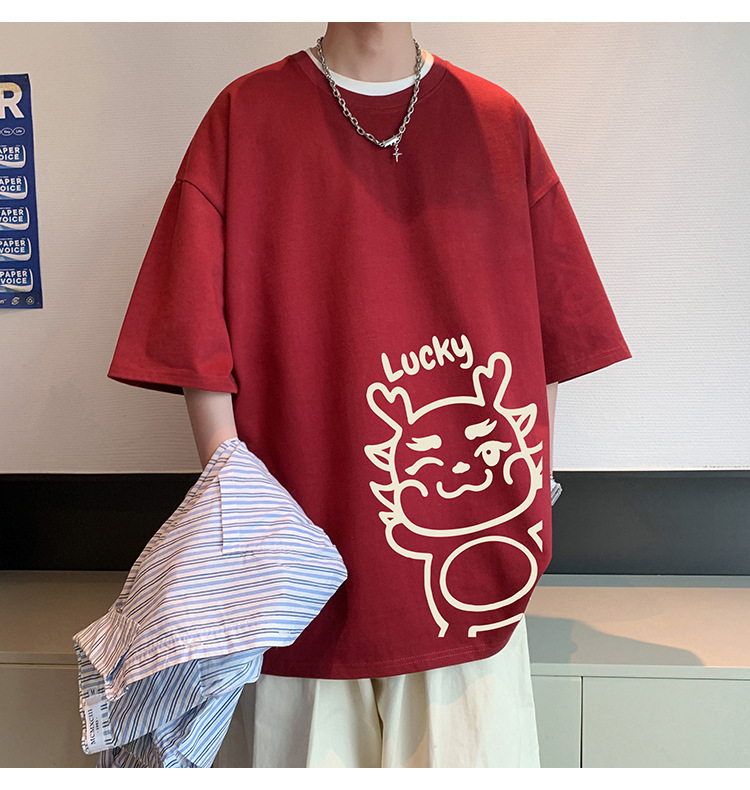 短袖t恤男夏季2024新款卡通印花纯棉半袖宽松潮流情侣休闲体恤衫详情12