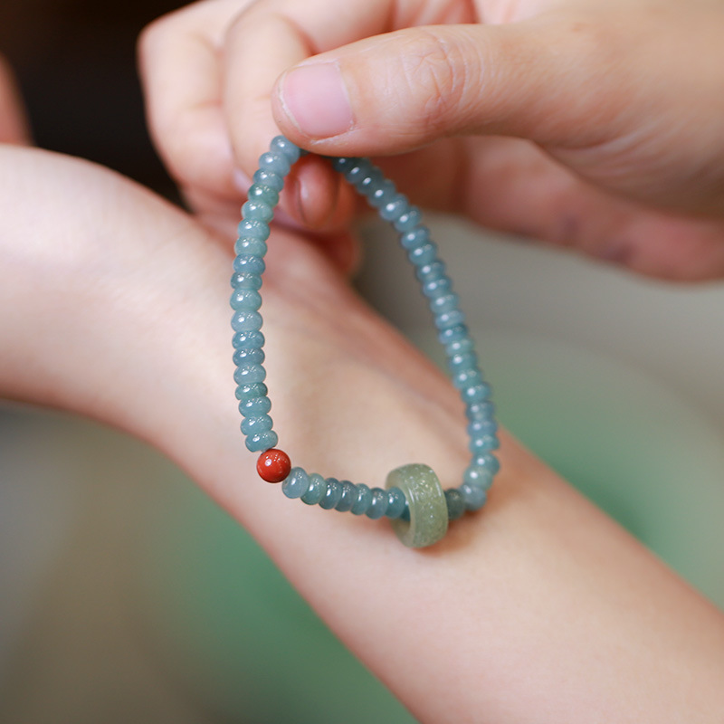 Blue water jadeite abacus bead single-loop bracelet and Tian Tian jade running ring Nan Hong accessory jewelry bracelet for good fortune and auspiciousness pic 5