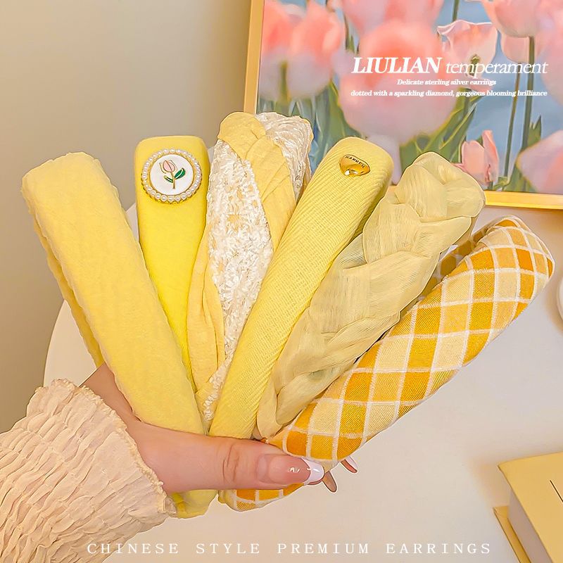 Yellow sweet high top hairband for women, 2025 new spring and summer style, high-end and versatile wide edge pressed hair clip headwear pic 10