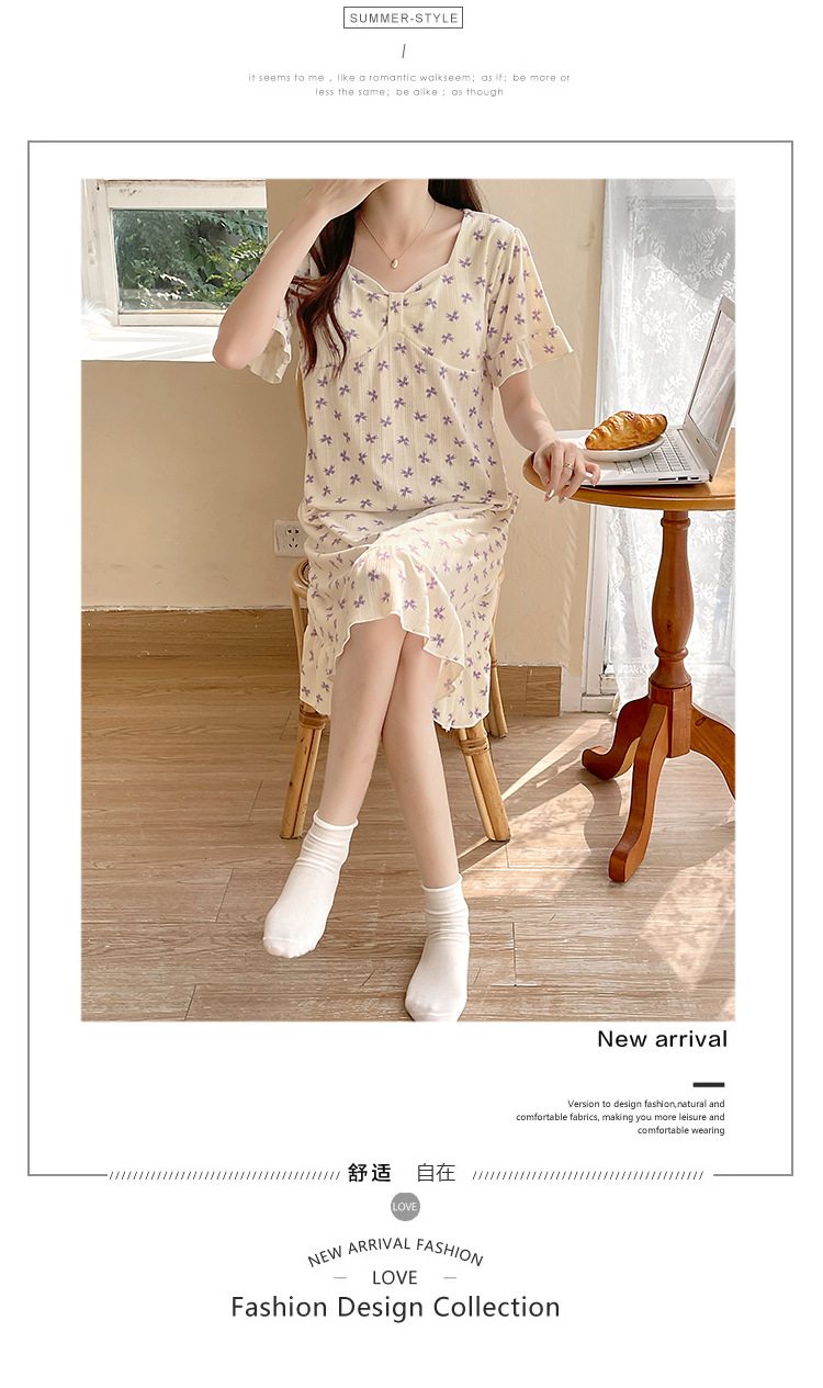 带胸垫睡裙女夏季短袖小清新连衣裙加大加肥大码300斤胖mm家居服详情20