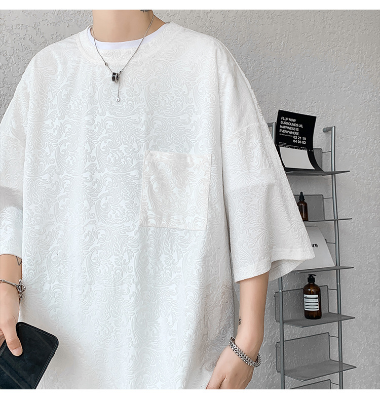 高弹提花宽松街潮ins情侣中性风短袖T恤男大码男士百搭半袖薄款详情4