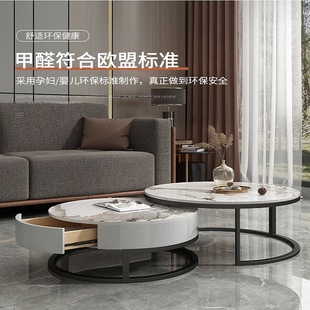 Light luxury and simple glass bright coffee table, square-sized combination, extendable coffee table, Italian-style small apartment rock plate tea table pic 1