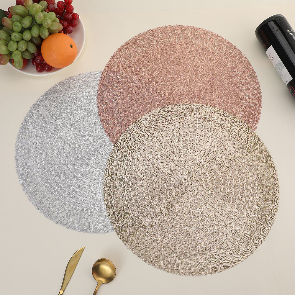 New round living room table mat, PVC anti-stain and anti-oil table mat, creative hollowed-out lotus flower coffee table mat wholesale pic 2
