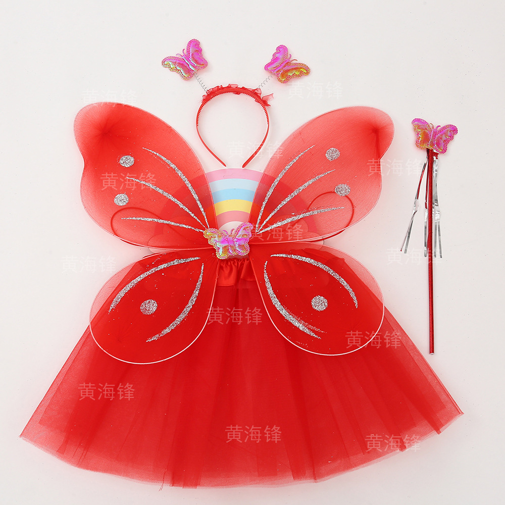 蝴蝶翅膀四件套 儿童蓬蓬裙套装 天使翅膀背饰仙女棒头箍现货批发详情4