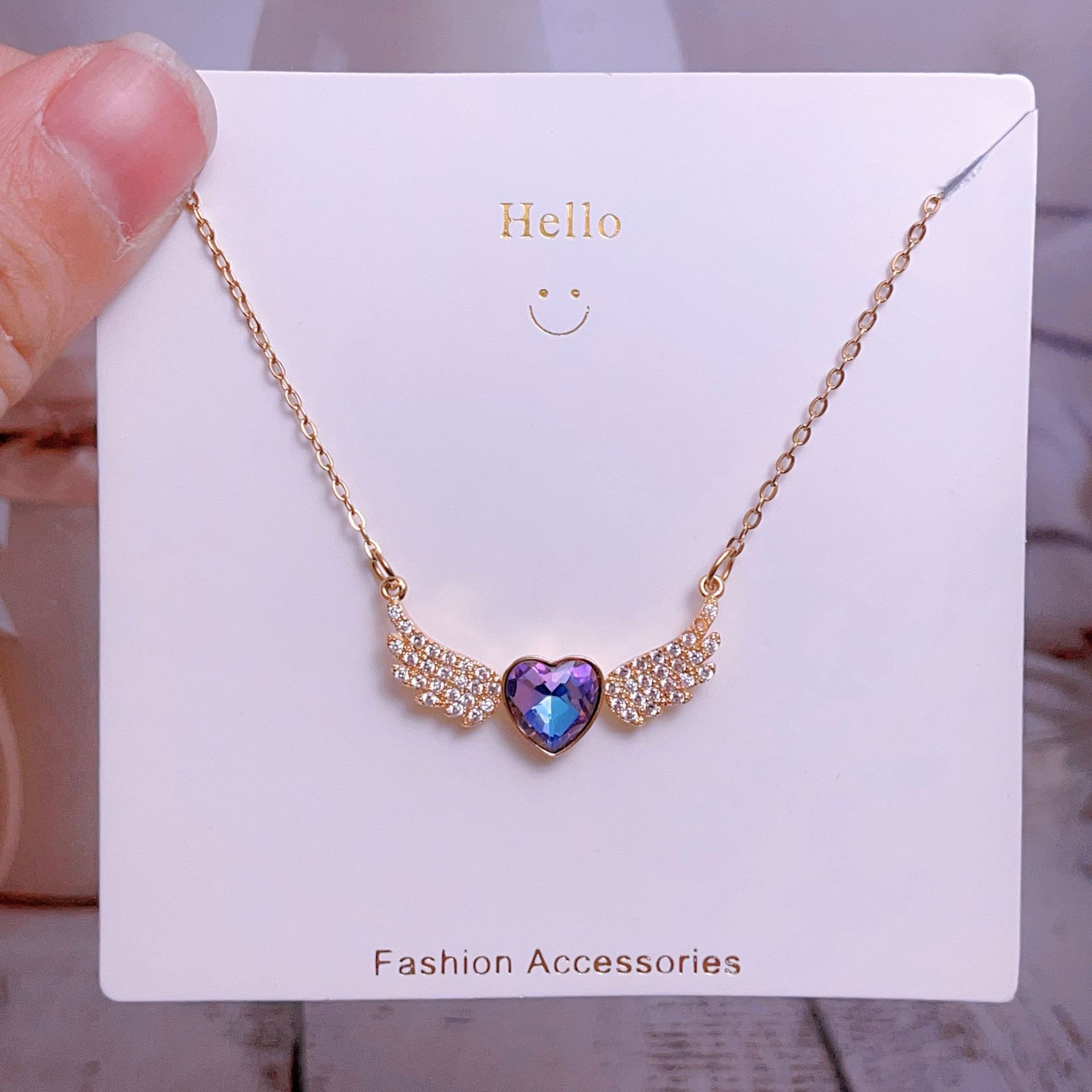 Titanium steel collarbone chain, non-fading wing heart original design, high-end light luxury necklace, direct sales from Yiwu factory pic 8