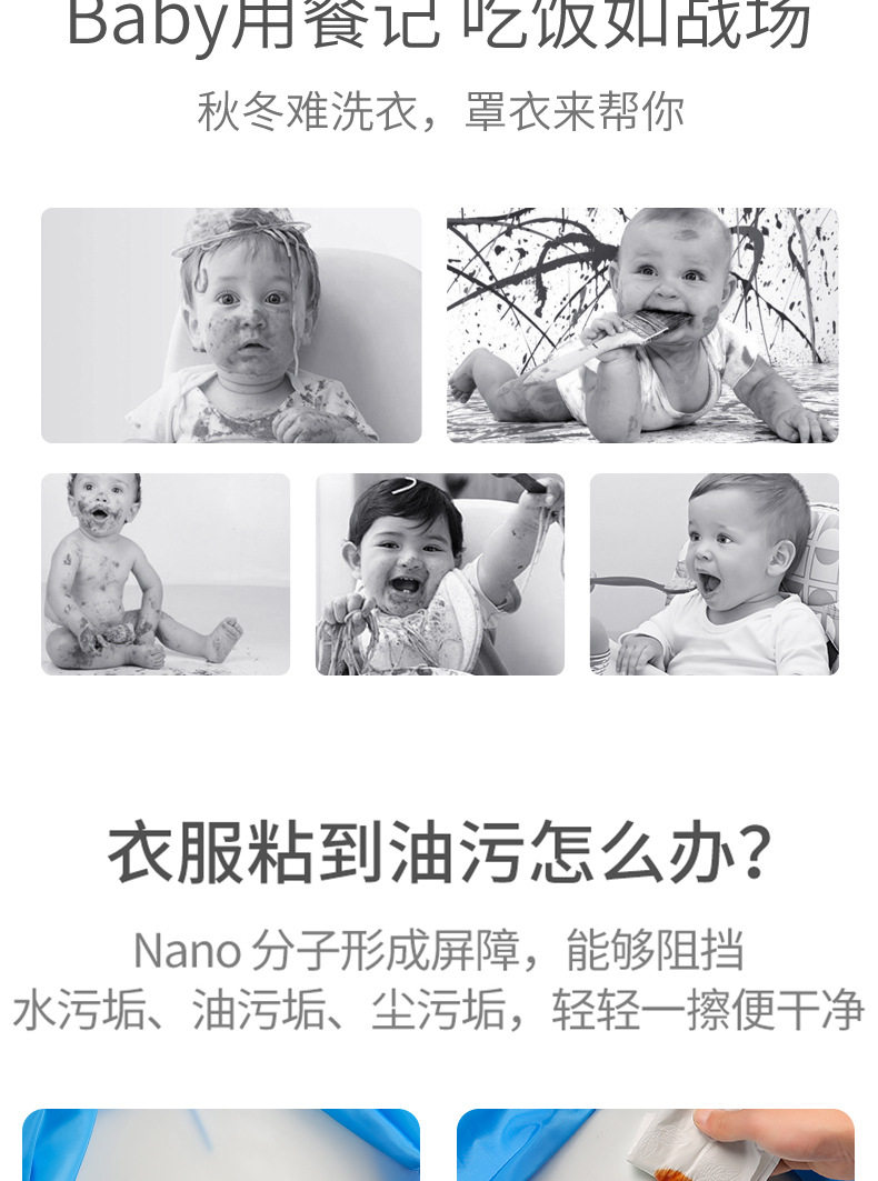 儿童防水防脏长袖罩衣宝宝吃饭围裙画画反穿衣可爱卡通围兜 pic 5