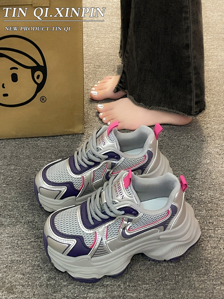 超火的炸街老爹鞋女2024新款拼色网面松糕底小白鞋春夏秋季运动鞋详情13