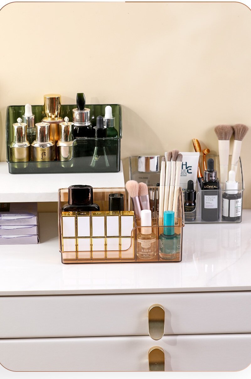 Light luxury multi-cell division desktop cosmetics storage box acrylic rectangular finishing box dresser skin care products pic 9