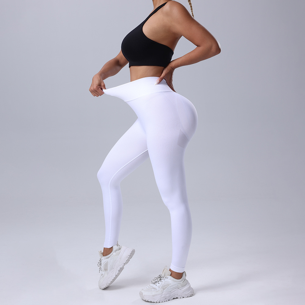 跨境欧美纯色无缝蜜桃翘臀高腰紧身V腰瑜伽裤运动跑步健身九分裤详情6