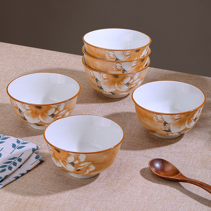 Japanese camellia ceramic bowls, plates and tableware, household rice bowls, large soup bowls, vegetable plates, popular retro bowls and plates, can be microwaved pic 3