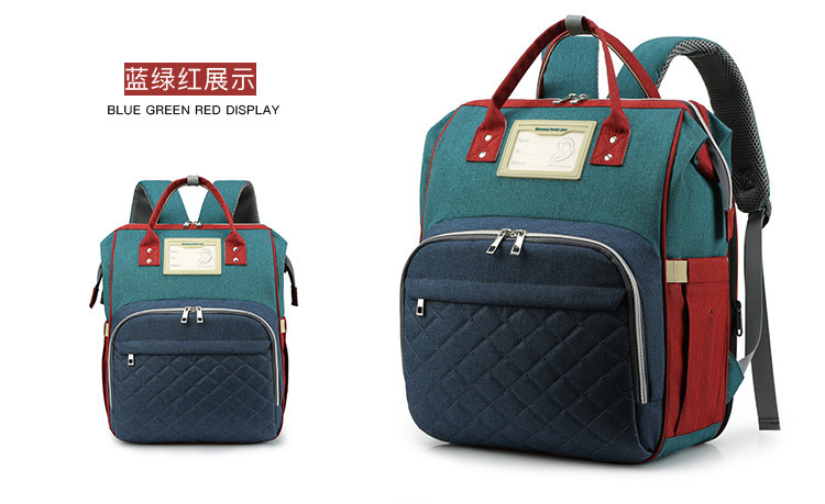 Nuevo modelo mommy bag cama cama plegable baby bag mamá multifuncional recargable impermeable bordado hilo mochila cama cross-border blast pic 31
