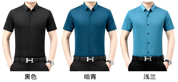 Verano 2024 nuevo negocio morera seda manga corta camisa de hombre de mediana edad verano casual vestido formal sin marcas camisas de hombre pic 9