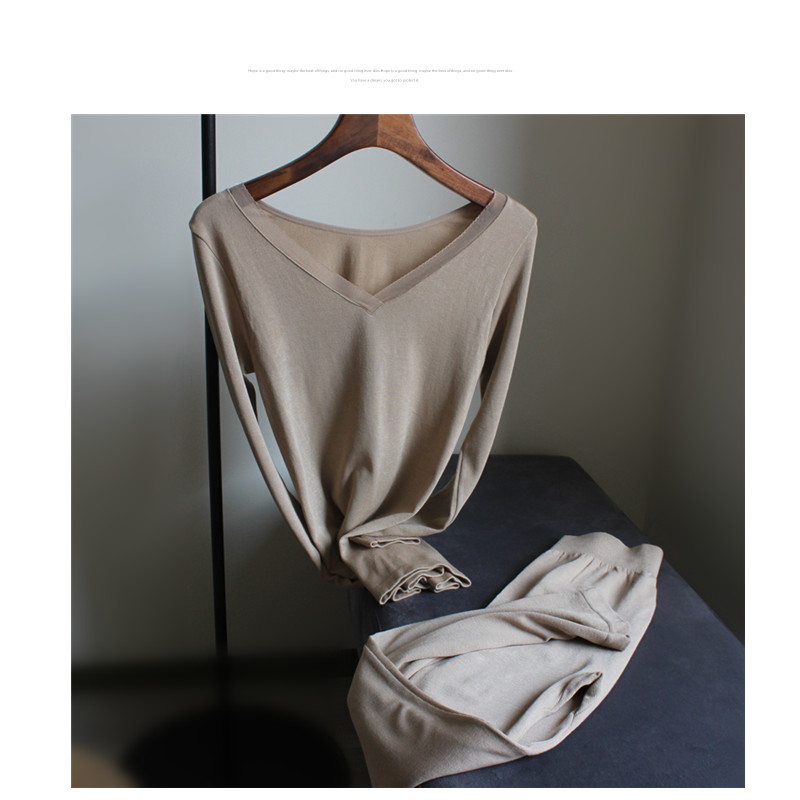 秋衣秋裤女薄款套装保暖内衣女不加绒蕾丝低胸单层性感打底线衣裤详情42