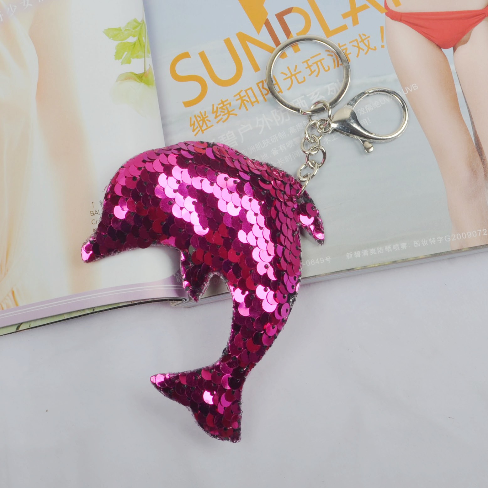 双面亮片包包独角兽海豚火烈鸟钥匙扣动物美人鱼礼品挂件跨境爆款详情39