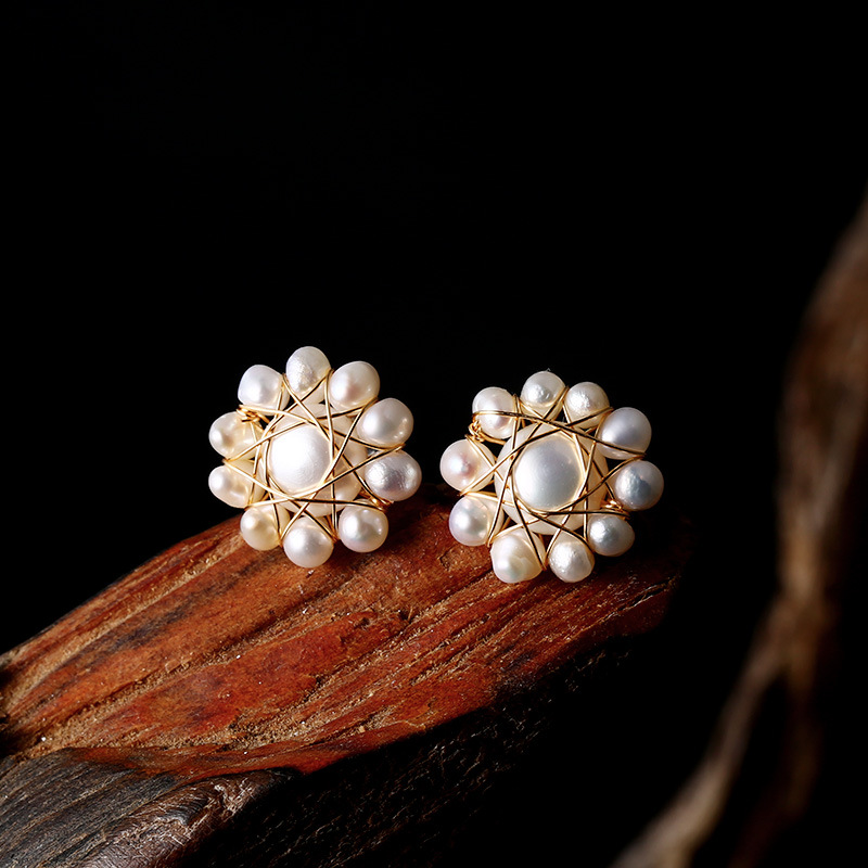 Natural freshwater pearl earrings, small pearl star-shaped stud earrings, 14K gold-plated S925 silver needle earrings, stud earrings for women pic 10