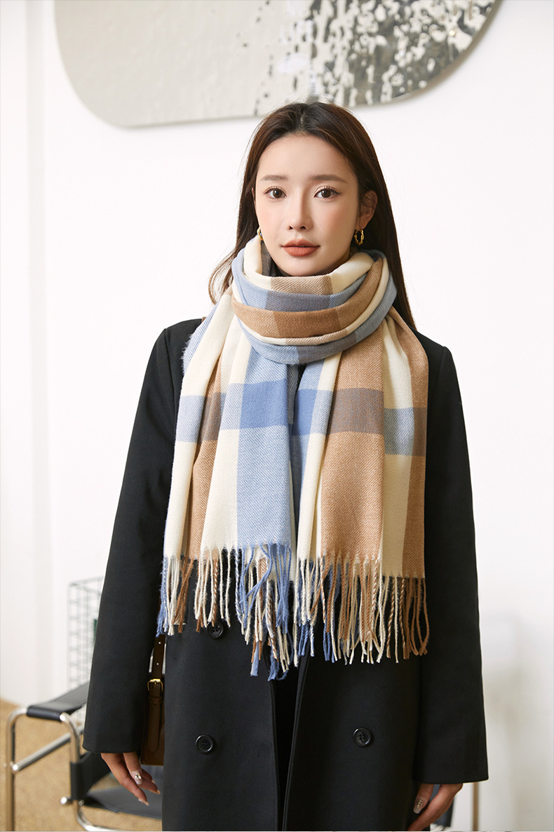 2022 New checkered scarf for women, a sweet and versatile Japanese and Korean style warm scarf, a fashionable shawl, and a faux cashmere scarf for women pic 17