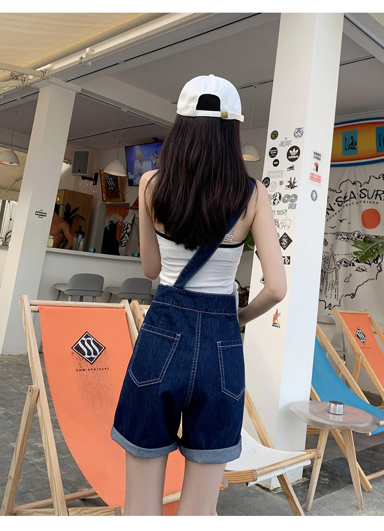 Summer retro salt single-shoulder overalls for women 2021 new style fashionable and youthful thin denim shorts, Korean style loose pic 22