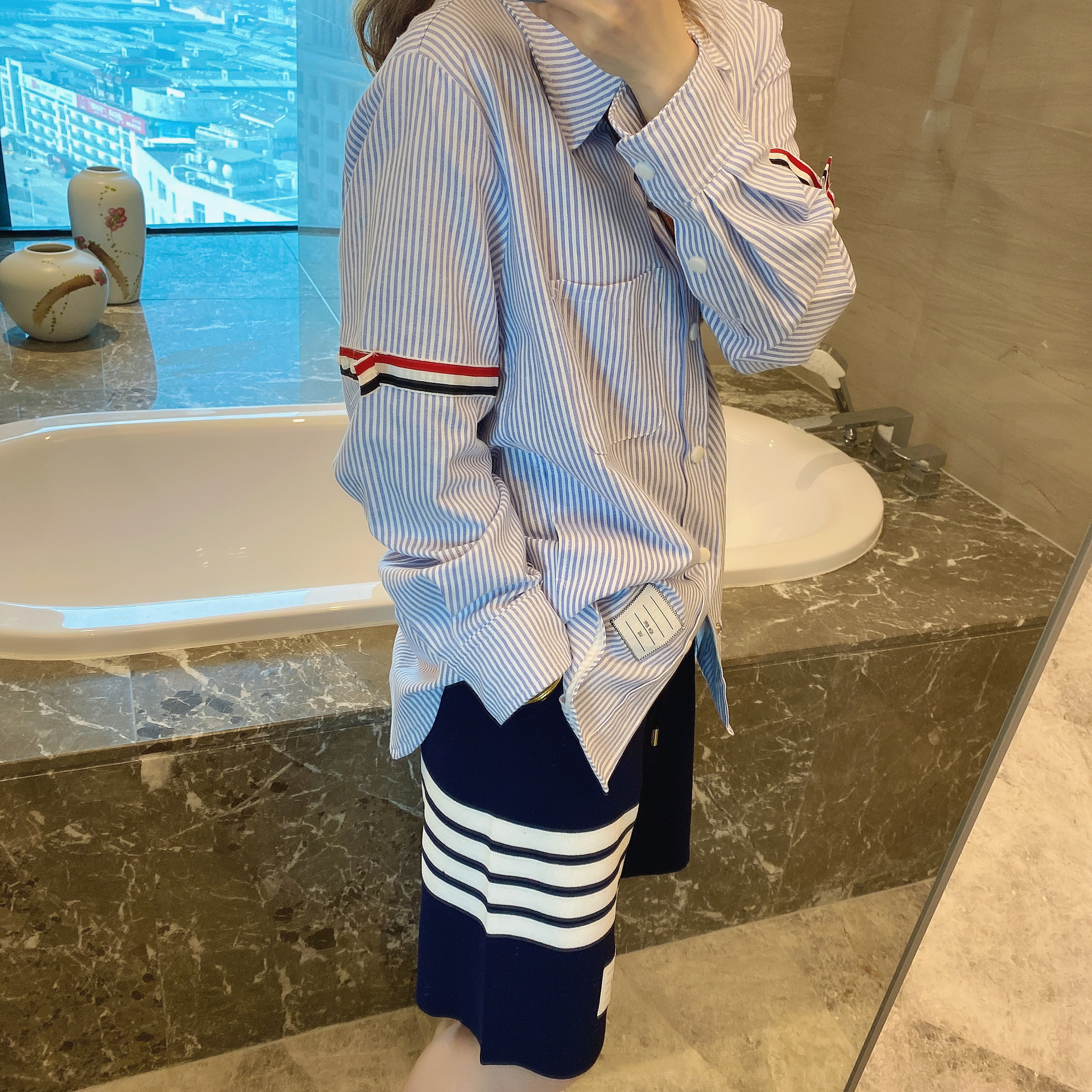 TB casual trendy brand poplin slim-fit solid white shirts for men and women, Oxford fabric shirts for women with long sleeves pic 33