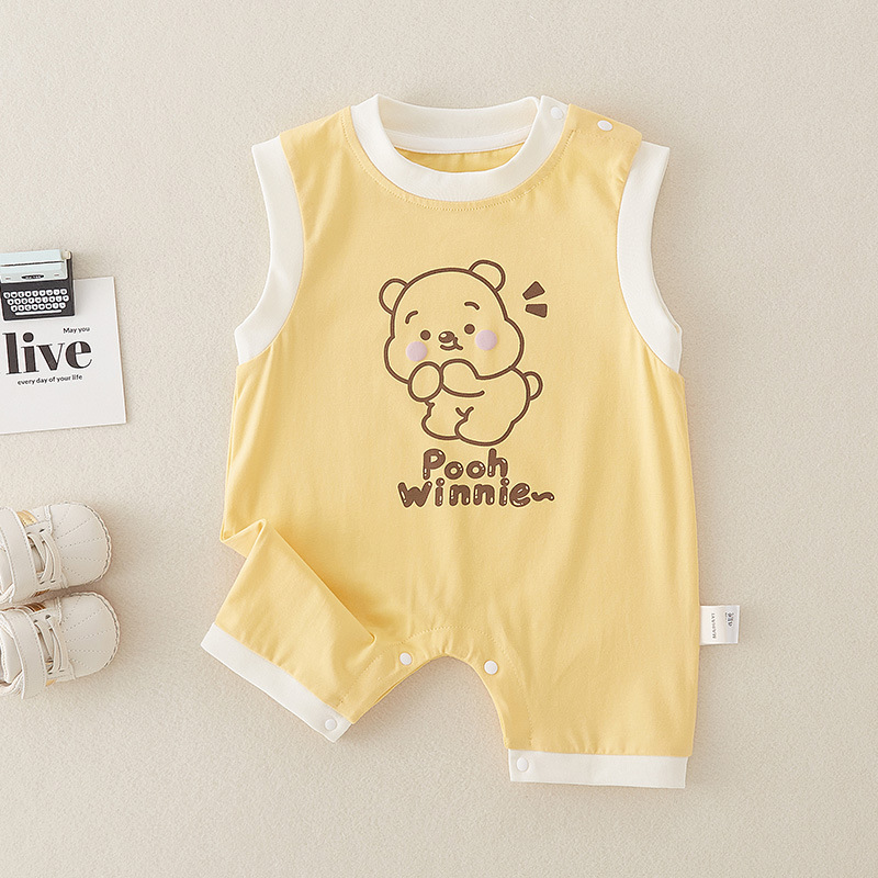 婴儿衣服夏季薄款a类纯棉男宝宝短袖连体衣小熊哈衣爬服代发详情2