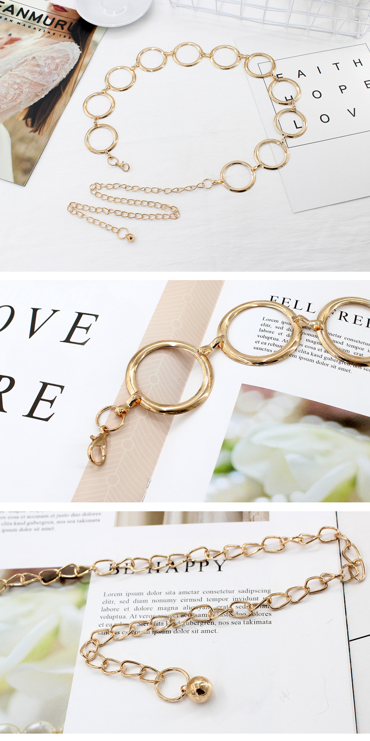 春夏韩版时尚优雅金色女腰链连衣裙装饰金属大圆环腰带女一件代发详情3