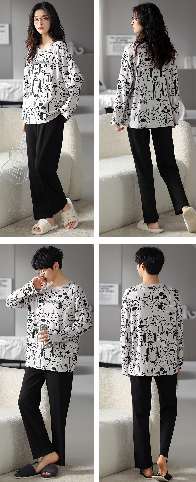 品牌情侣睡衣女长袖纯棉冬季新款韩版男士大码秋冬全棉家居服套装详情27