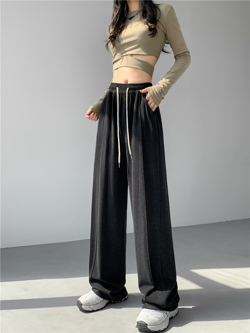 (Glutinous rice wide-leg pants) High-waisted, sagging, straight-leg wide-leg floor-length pants with a design sense, grey casual pants, trendy ins pic 18