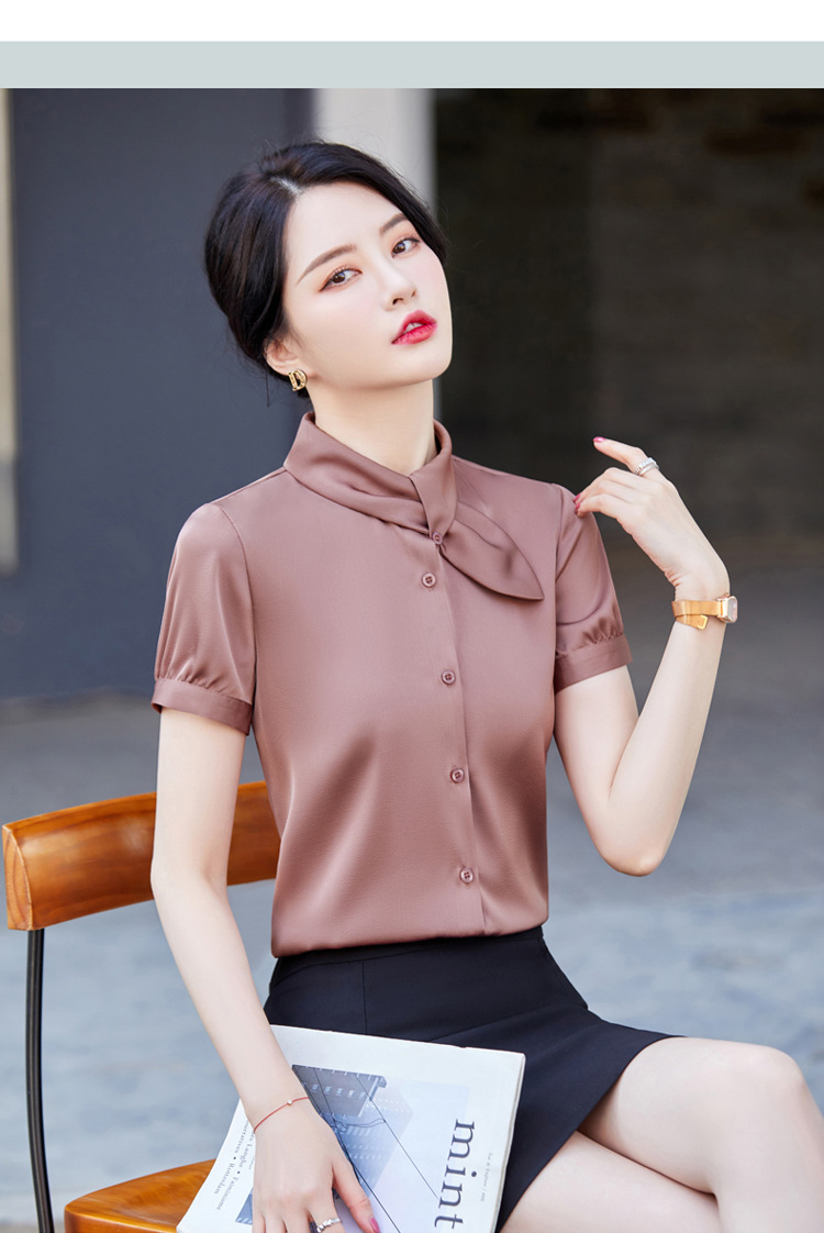 The 2022 summer new style of elegant professional shirts for women, fashionable and stylish short-sleeved commuting satin shirt work clothes pic 47