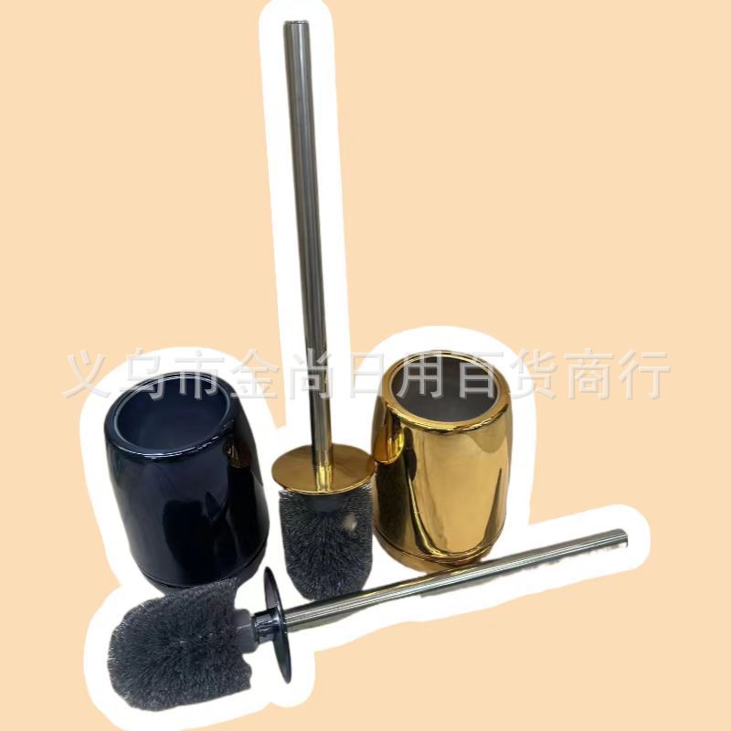 Gold-plated toilet brush for household bathroom cleaning, no blind spots, with base, bathroom long handle gold-plated set pic 4