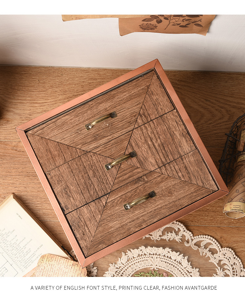 木质复古展示柜带抽屉化妆品杂物收纳盒家具北欧风桌面摆件收纳盒详情14