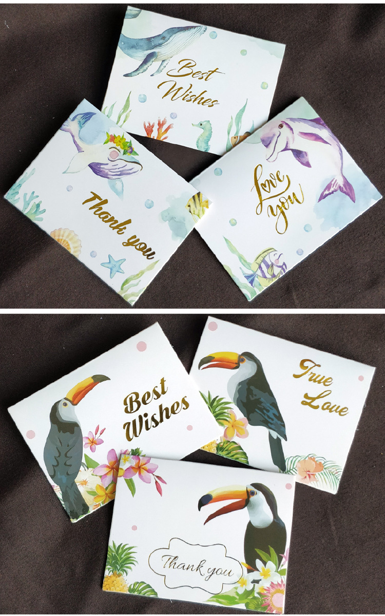 Simple European-style gilded creative thank-you card, baking flower shop birthday folding card, positive review after-sales service card pic 27
