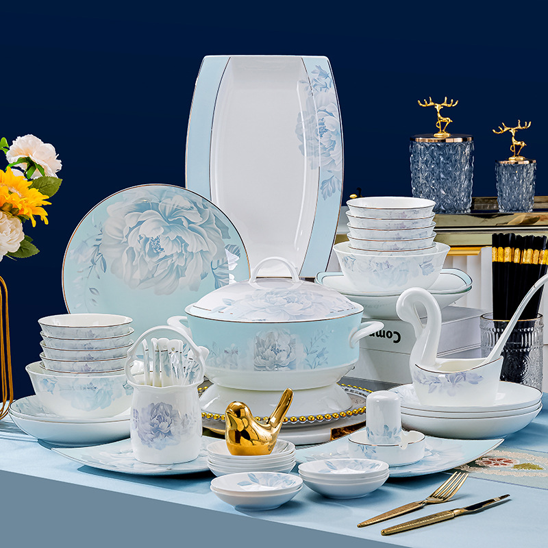 景德镇陶瓷碗碟套装公司礼品LOGO批发欧式碗盘碟组合家用乔迁送礼详情9