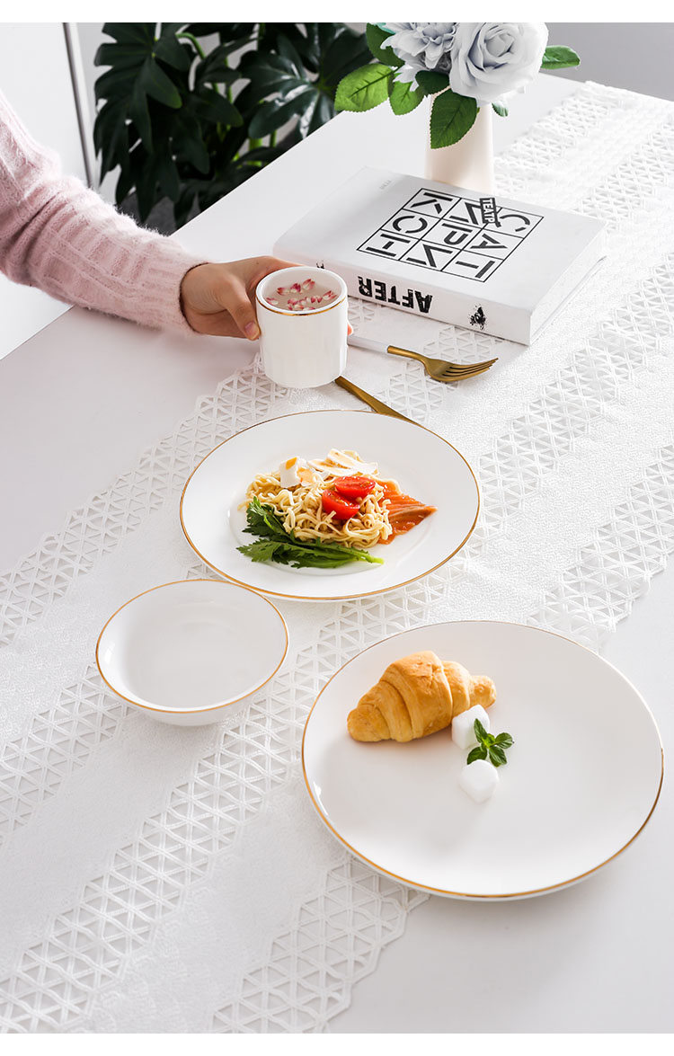 Nordic Golden Border Western dining plates, ceramic steak plates, home round and shallow plate tableware sets, creative plates, bowls and dishes, desserts pic 24