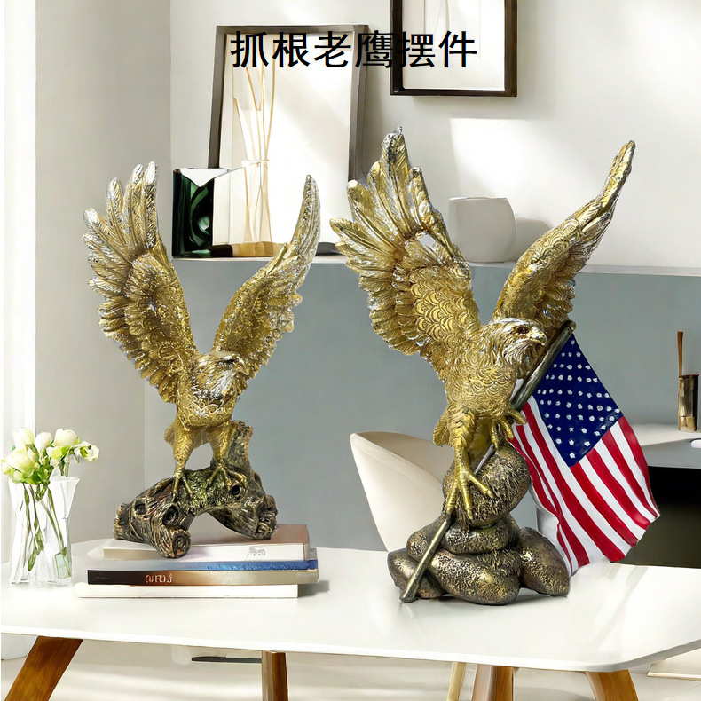 跨境新品美国国旗老鹰摆件客厅家居树脂工艺品样板房装饰乔迁礼物详情1