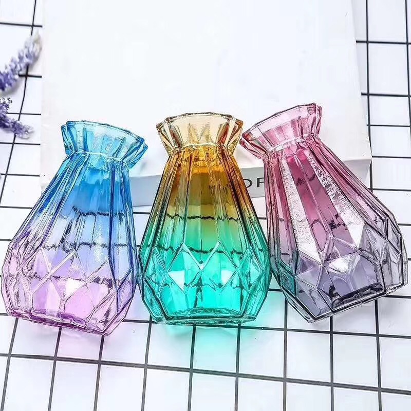Simple transparent glass vase, two-color diamond, fresh and delicate flower arrangement, retro colorful craft display piece pic 18