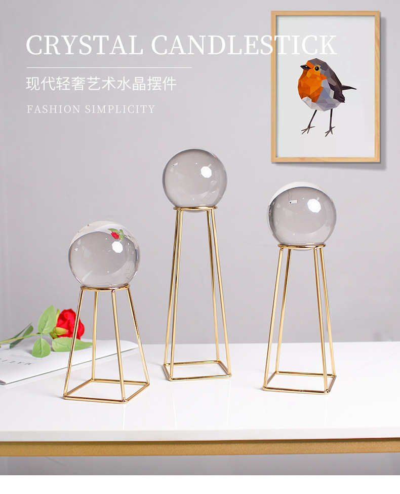 Modern home model room decoration, crystal ball ornaments, metal shelves, modern creative decorative items for study rooms and offices pic 17