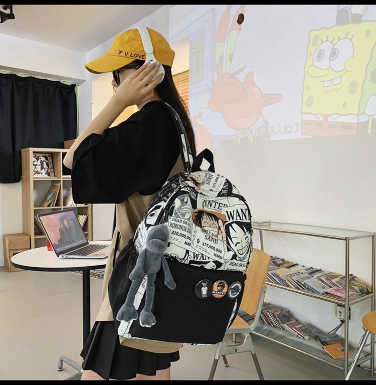 2023新款书包大容量时尚百搭双肩包初高中生情侣简约校园风双肩包详情9