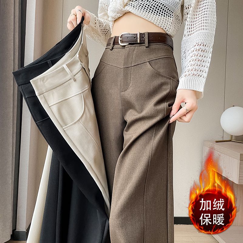 哇噢舒适垂感斜纹棉加绒厚休闲裤女长裤秋冬香蕉裤显瘦高腰阔腿裤详情10