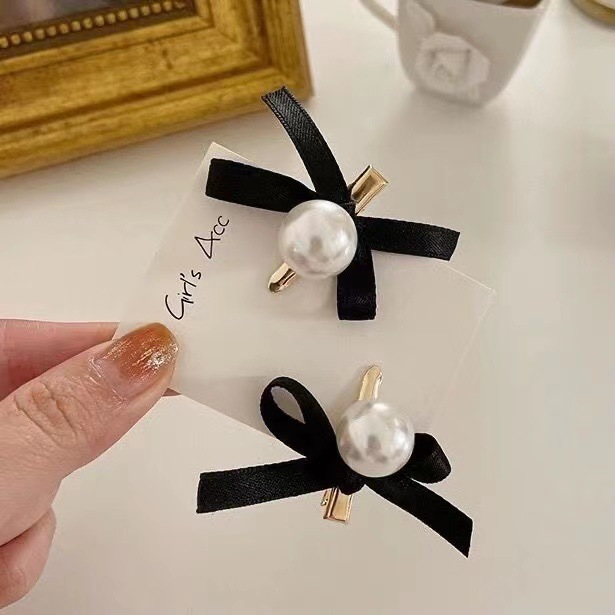 Romantic mesh bow pearl hair clip, sweet and versatile, bangs clip, girlish heart small clip, side clip hair accessory pic 8