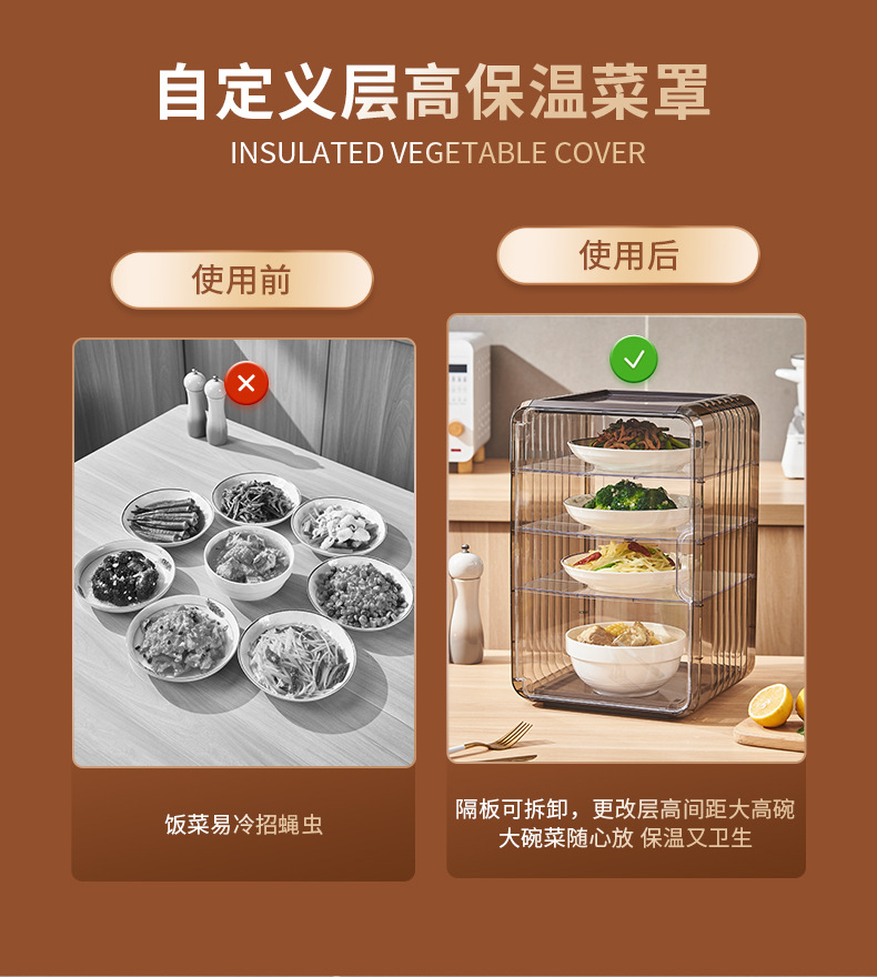 New type of insulated food cover, household plastic multi-layer insulated lunch box, leftover food preservation and storage, dust-proof food cover pic 4