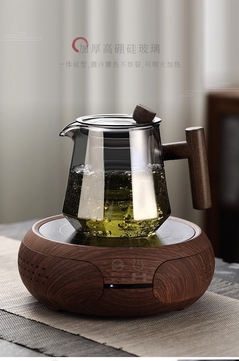 日式玻璃茶壶 耐热茶水分离过滤泡茶壶 功夫茶具木把茶壶详情4