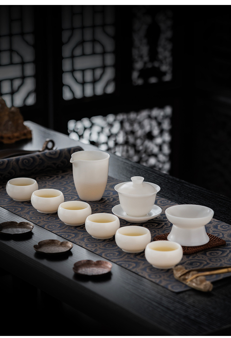 Su Su De Hua Ice Type White Jade Porcelain Gongfu Tea Set, home tea cups, office light luxury tea brewing small covered bowl pic 6