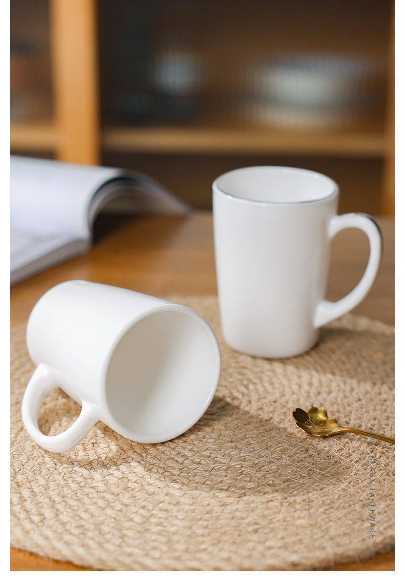 【白玉玻璃瓷茶杯CB350】钢化玻璃耐热带把水杯纯白杯子早餐杯牛详情3