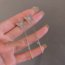 韩国高级感流苏长款耳坠女轻奢大气花朵锆石耳环S925银针耳饰批发详情6