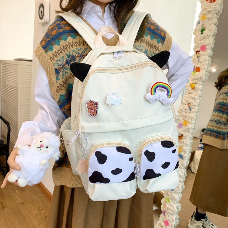 Japanese-style ins campus school style, fresh and cute, cute cow with earbuds, soft girl schoolbag, funny student backpack pic 129
