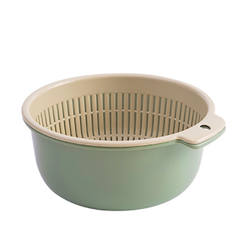Double-layer plastic color-blocking draining basket for fruits and vegetables in the kitchen pic 4