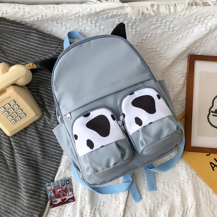 Japanese-style ins campus school style, fresh and cute, cute cow with earbuds, soft girl schoolbag, funny student backpack pic 115