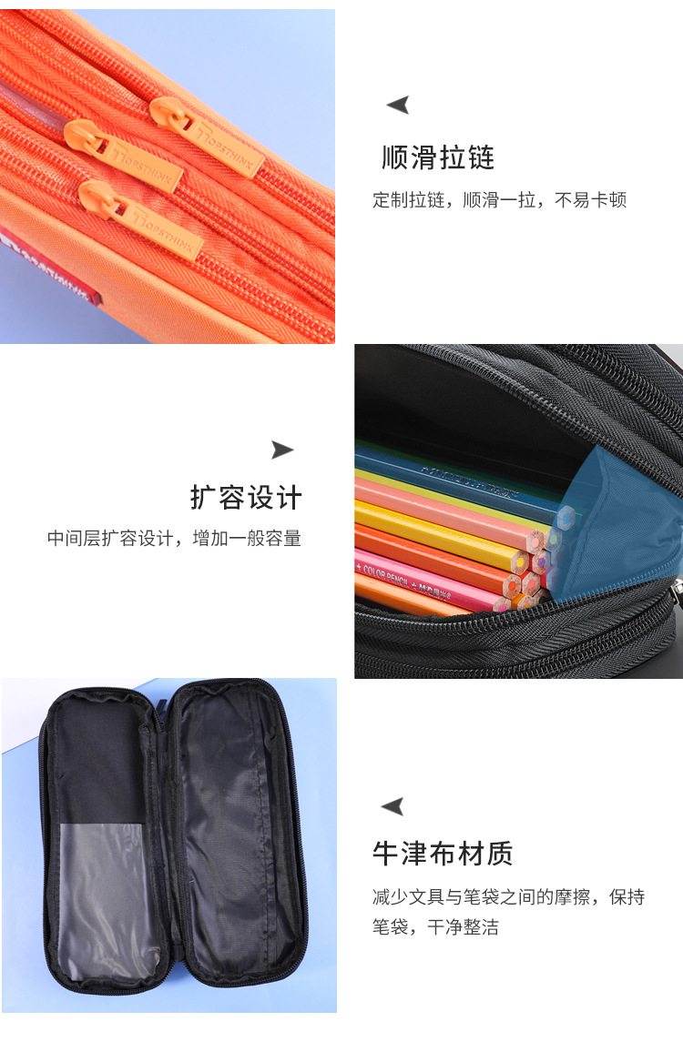 TOPSTHINK black solid square, simple and unadorned style, casual Japanese three-layer large-capacity functional storage pen case pic 16