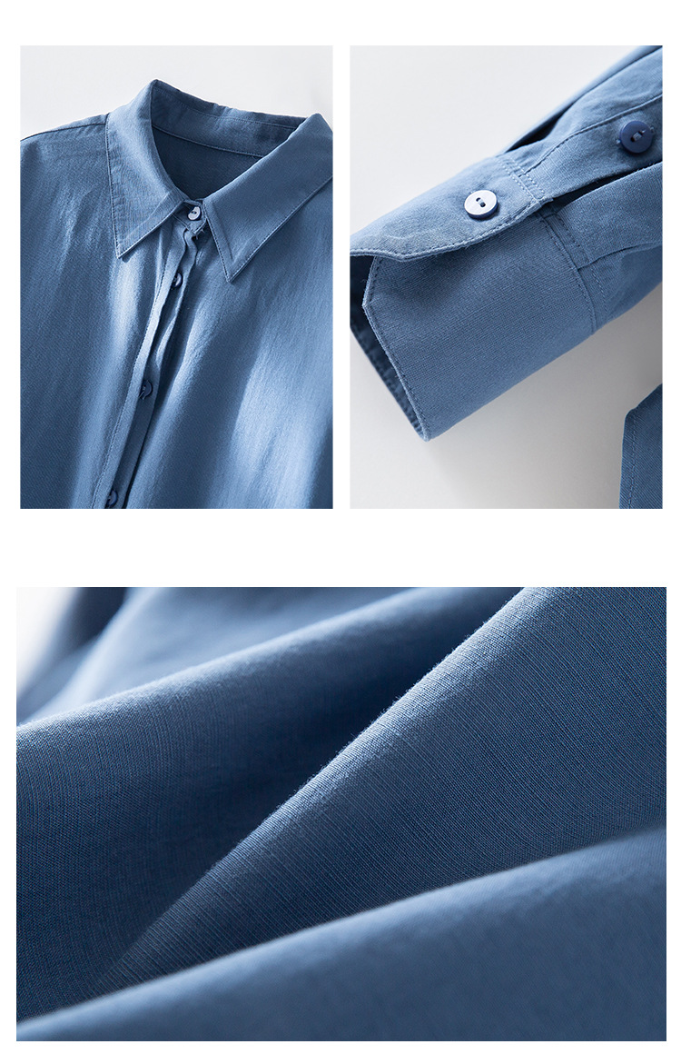 现货春季新款亚麻翻领长袖衬衫气质时尚宽松上衣休闲百搭衬衣女装详情16
