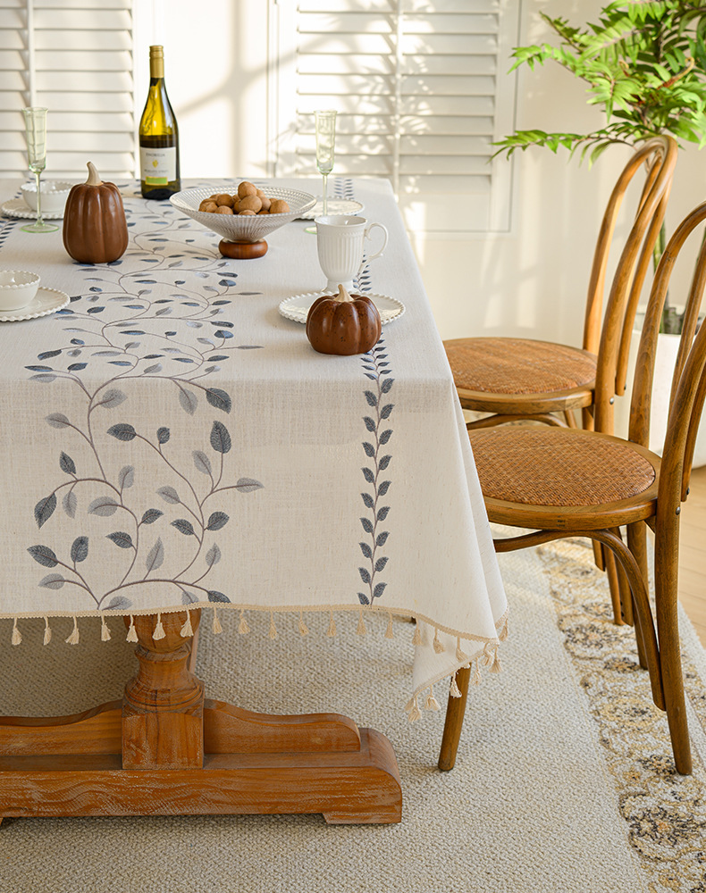 Youzhuo Nordic modern, simple, fashionable, creative, elegant and high-end cotton and linen fabric tablecloths, waterproof embroidered tablecloths, small floral coffee table fabrics, tassel cover fabrics, rectangular tablecloths pic 20